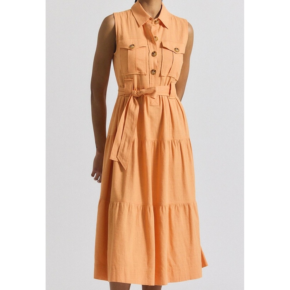Derek Lam 10 Crosby Sleeveless Tiered Linen Shirtdress Apricot Orange Size 00